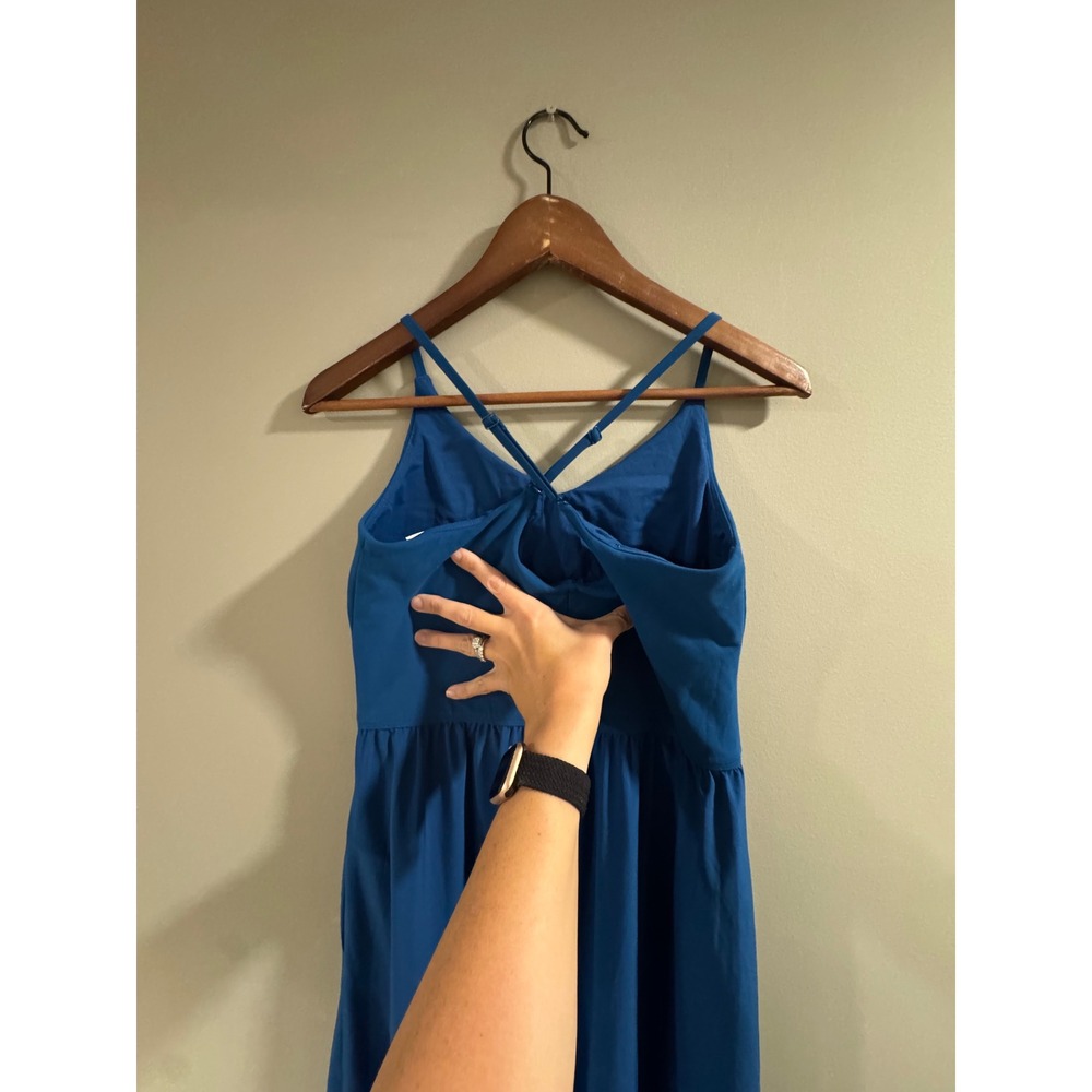 Athleta Elation V-Neck Hybrid Midi Dress Strappy with Pockets Size Medium Blue - Picture 6 of 9